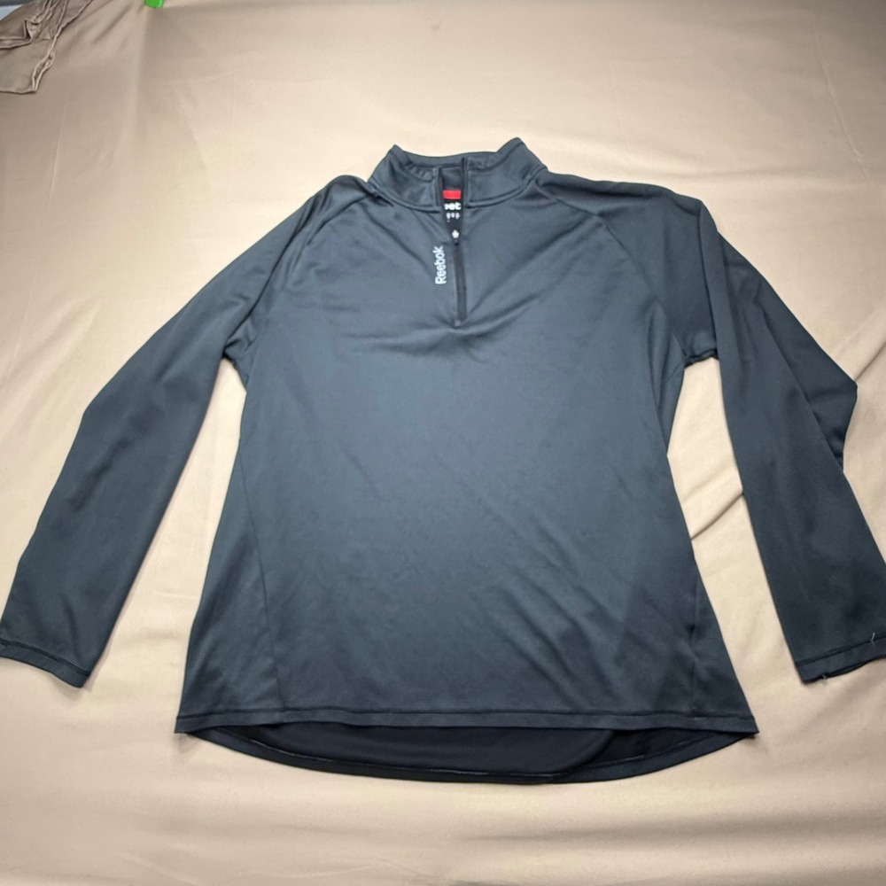 Reebok Speedwick Mens Large Gray Striped Quarter Zip Pullover Activewear Shirt